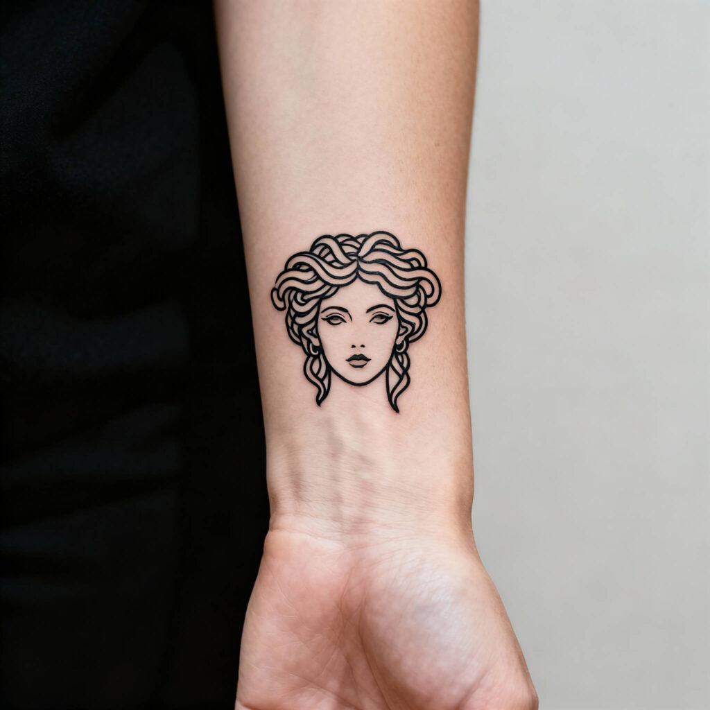 minimalistyczny line art tatuaż meduzy