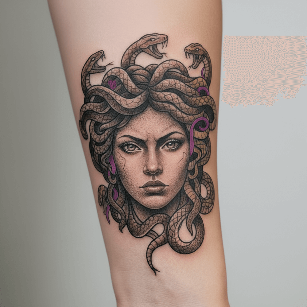 tatuaż meduzy w stylu ilustracyjnym na przedramieniu