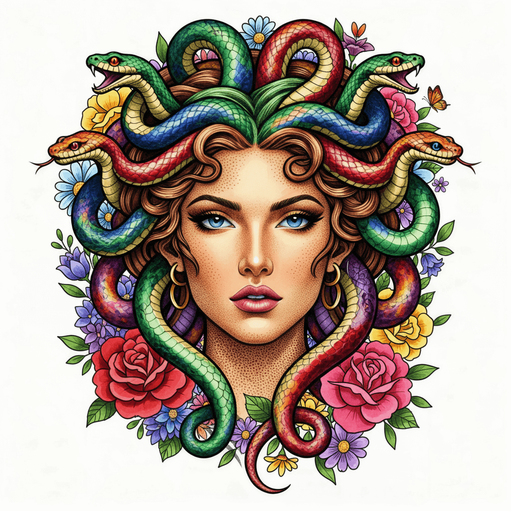 kolorowy tatuaż meduzy - wzór na inspirację