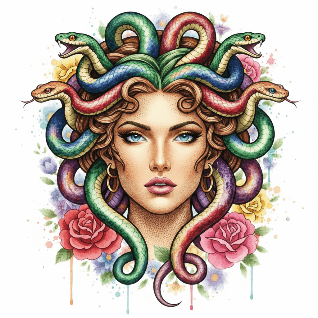 akwarelowy wzór tatuażu meduzy - wzór na inspirację